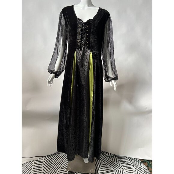 Medieval Renaissance Velvet Gown Costume With Mesh Sleeves & Lace-Up Front - Picture 4 of 16